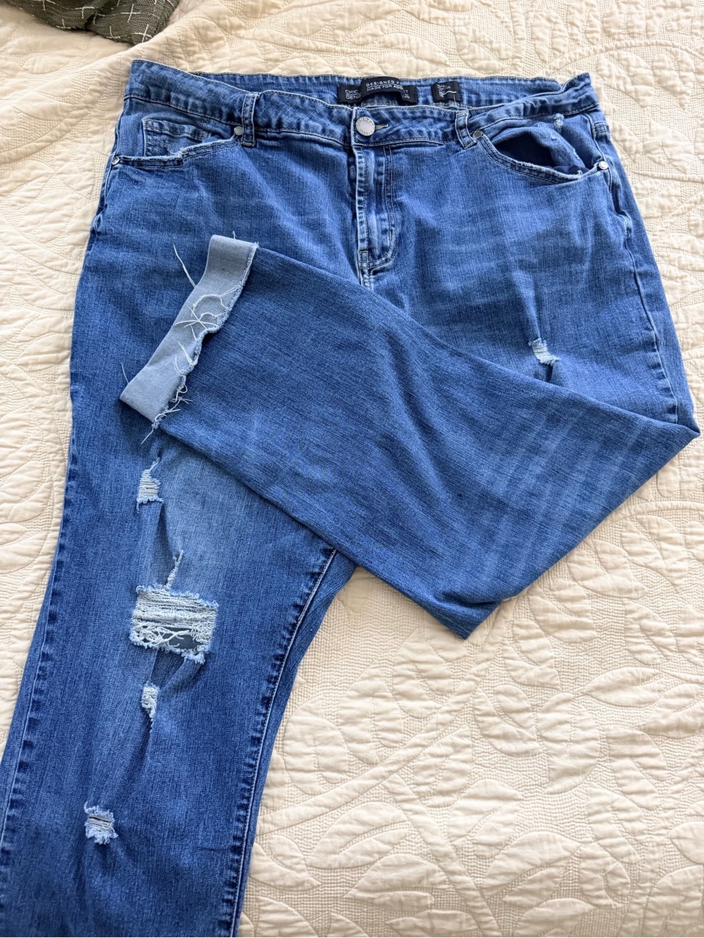 High-Rise Distressed Blue Ankle Jeans